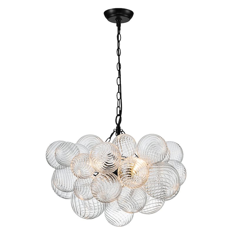 Luxury Ribbed Glass Globe Cluster Bubble Chandelier - Brass, Nickel