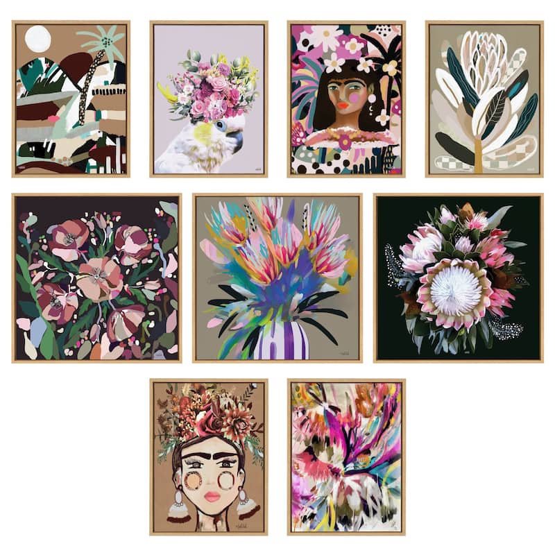 Kate and Laurel Sylvie Warm Frida Framed Canvas by Inkheart Designs