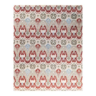 Ikat One-of-a-Kind Hand-Knotted Area Rug - Green, 8' 2" x 10' 1" - 8' 2" x 10' 1"