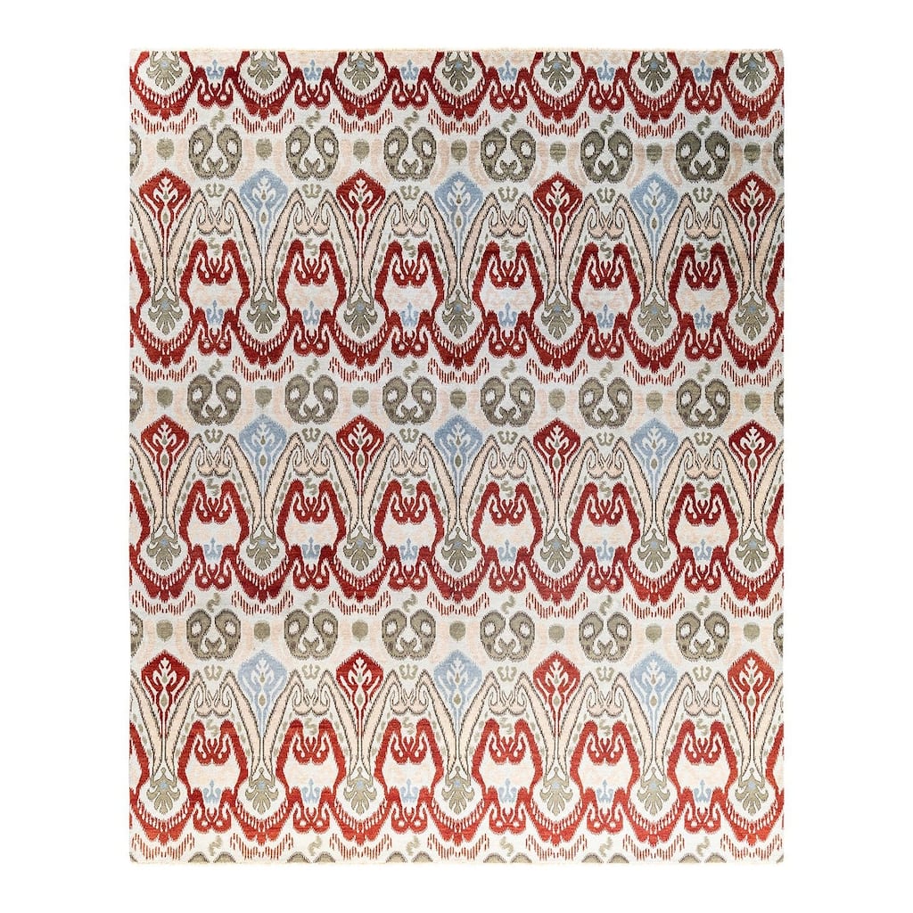 Ikat One-of-a-Kind Hand-Knotted Area Rug - Green, 8' 2" x 10' 1" - 8' 2" x 10' 1"