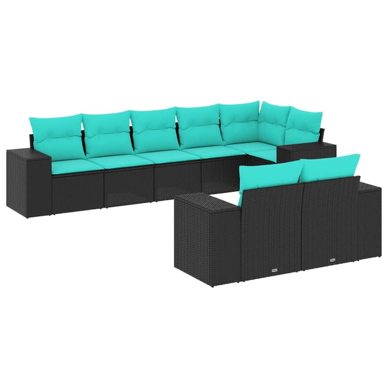 vidaXL 8 Piece Patio Sofa Set with Cushions Black Poly Rattan