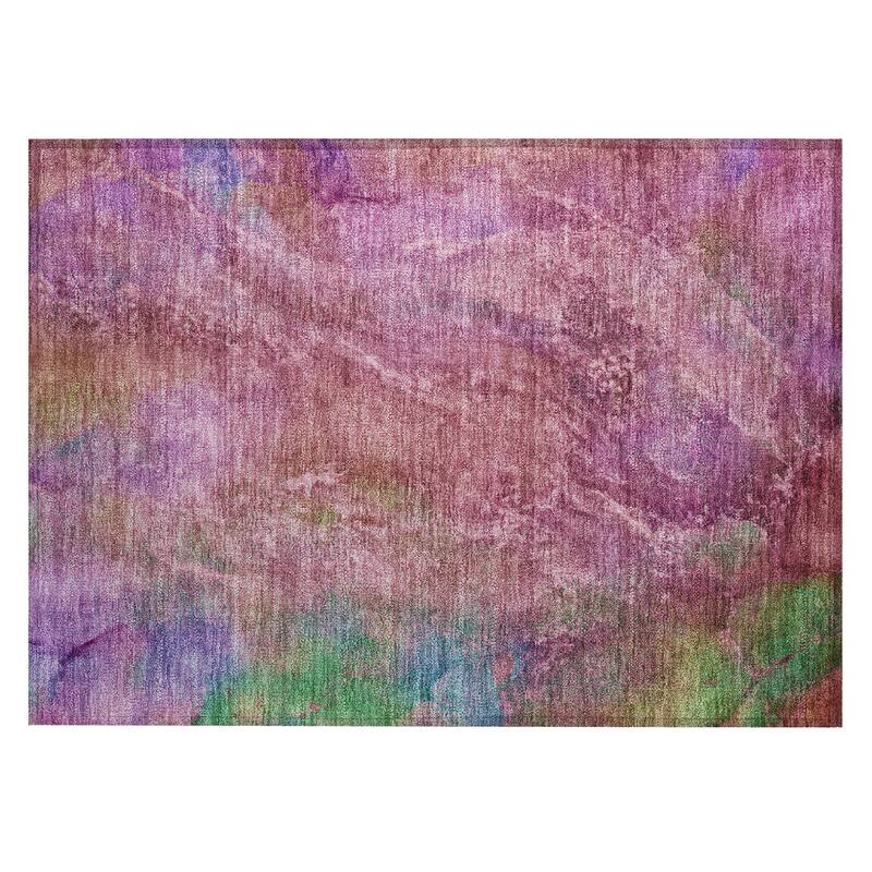 Machine Washable Indoor/ Outdoor Abstract Watercolor Chantille Rug