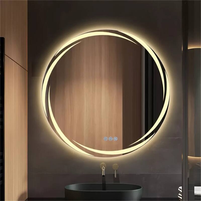 Unique LED Illuminated Round Bathroom Vanity Mirror Anti-Fog Dimmable - 23.6X23.6