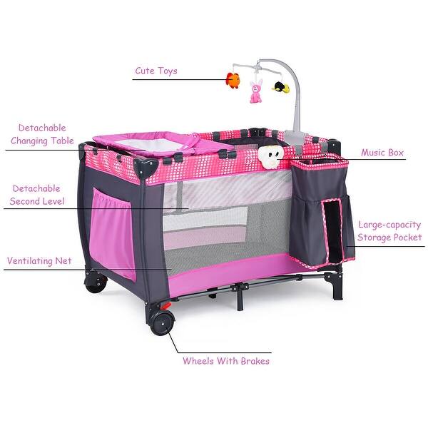 Shop Costway Foldable Travel Baby Playpen Crib Infant Bassinet Bed