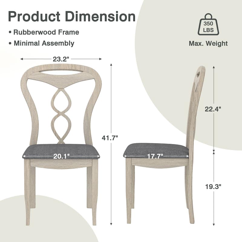 VECELO 2/4/6-Piece Set Modern Grey Rubberwood Dining Chairs with Upholstered Cushion and Carved Fish Back for Dining Room
