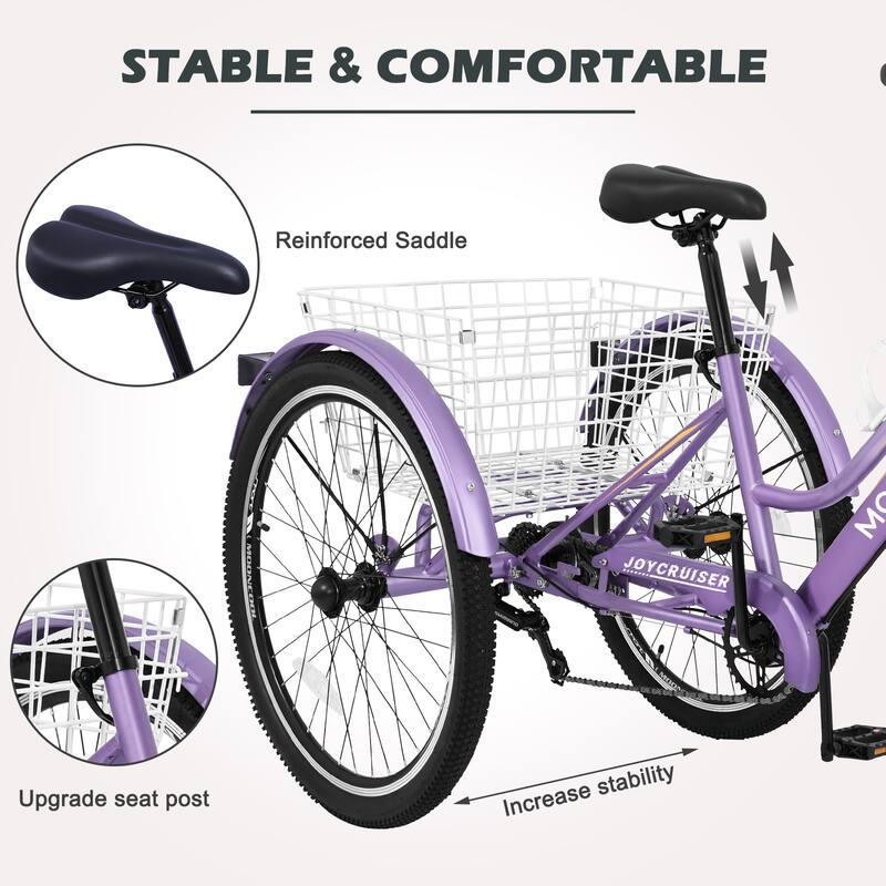 DoCred Mountain Tricycle 7 Speed 3 Wheel Bike with Basket