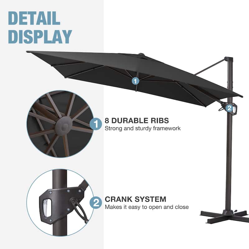 VredHom Patio Outdoor 9 x 11 FT Cantilever-Offset Umbrella with Rod Wheel Base