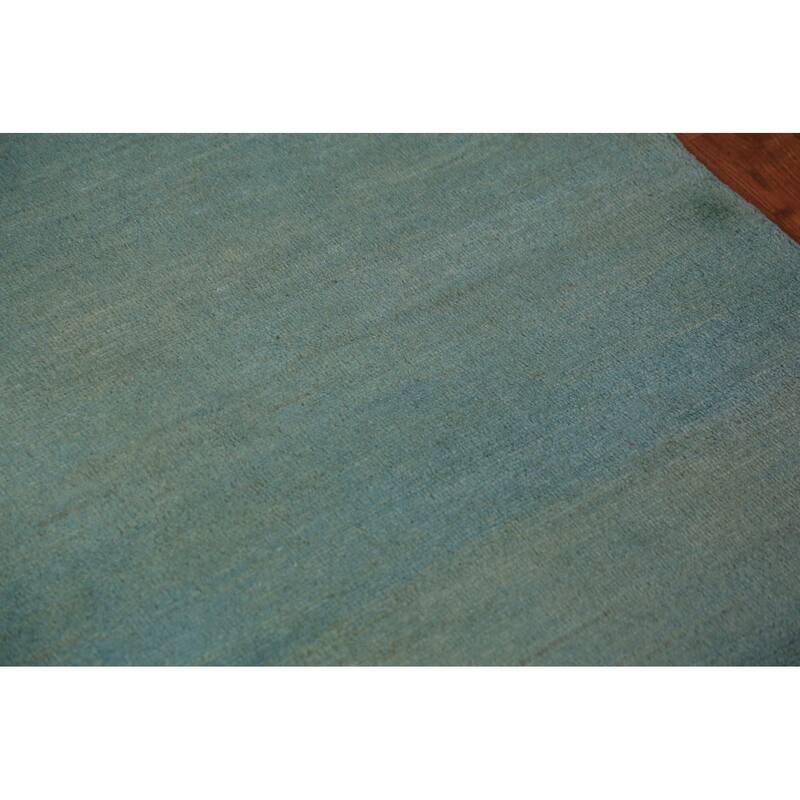 Green & Blue Gabbeh Modern Rug Handmade Stripe Wool Carpet - 3'4" x 4'10"