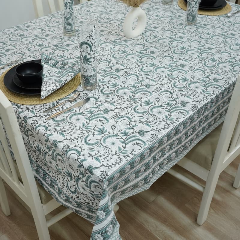 Fabdivine Handmade Block Print Cotton Table Cover Farmhouse Dining Kitchen Decor Gift