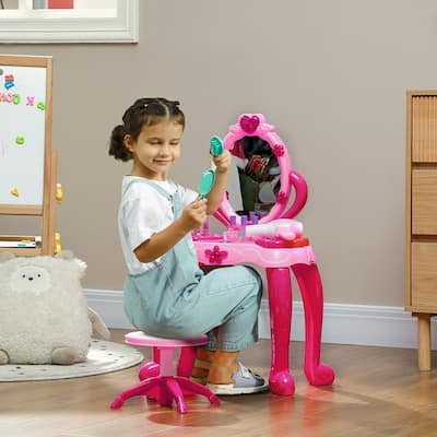 Kids Vanity Table Set with Light and Sound Mirror Stool Accessories for Girls Ages 3-6 Pink Polypropylene ABS Acrylic