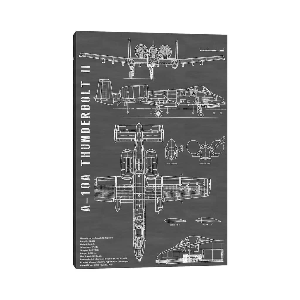 iCanvas "A-10 Thunderbolt II (Warthog) Airplane In Black - Portrait" by Action Blueprints Canvas Print