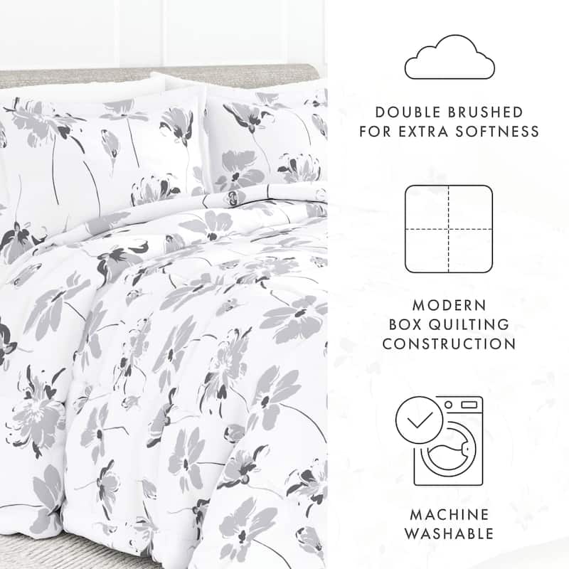 Becky Cameron Premium Magnolia Grey Patterned Comforter Set