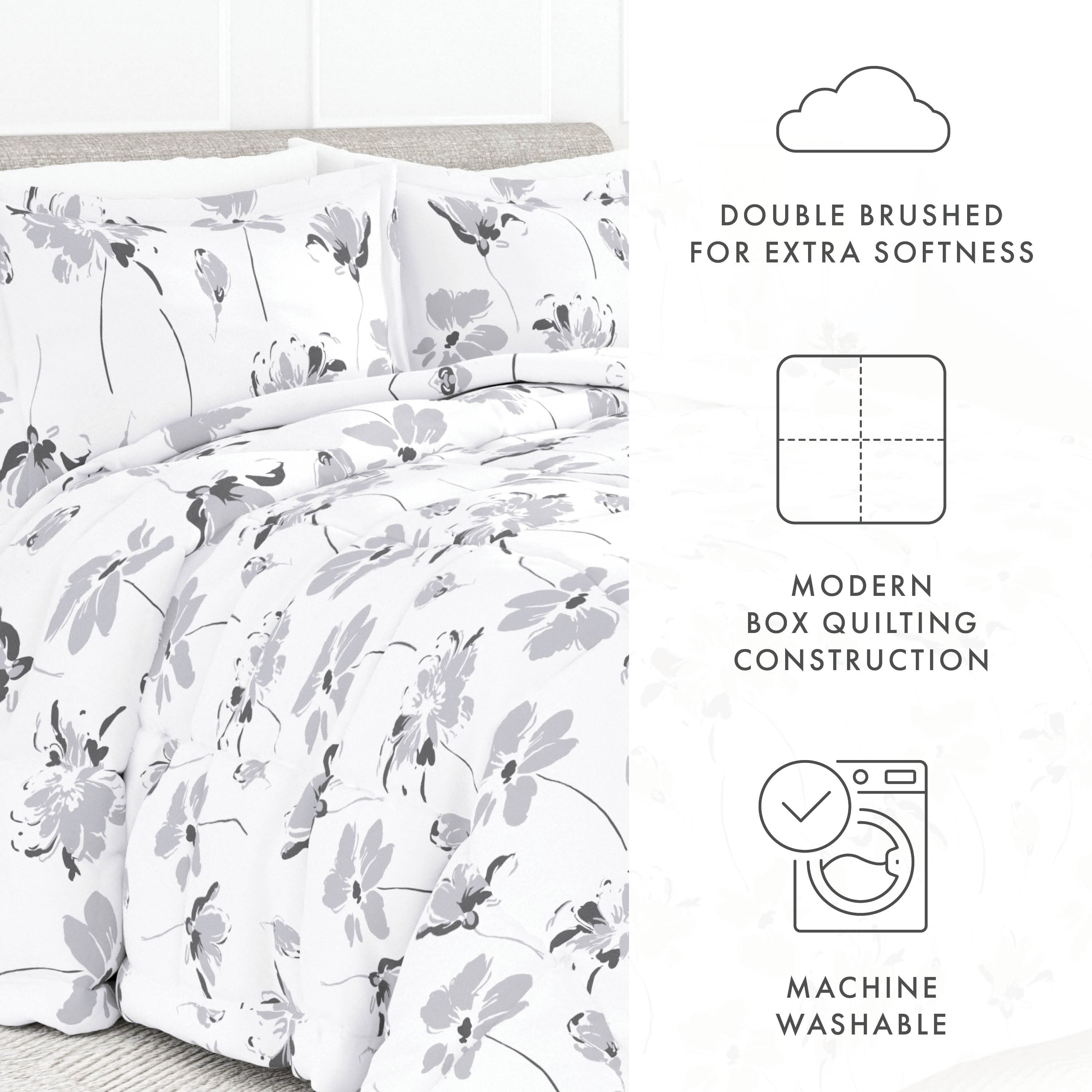 Becky Cameron Premium Magnolia Grey Patterned Comforter Set - On Sale ...