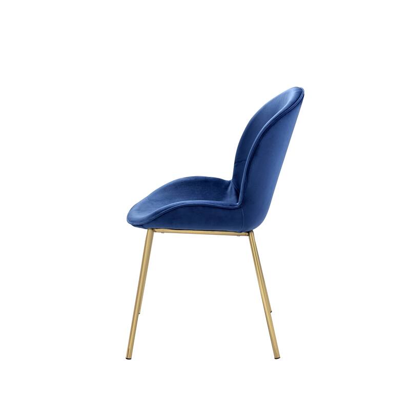 Chuchip Velvet & Gold Finish Side Chair - Blue+Gold
