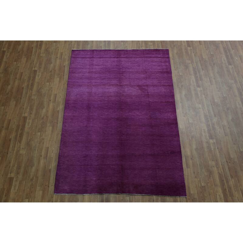Hand Knotted Oriental 100% Wool Carpet Modern Solid Purples Gabbeh Area Rug - 9' 0'' X 6' 1''