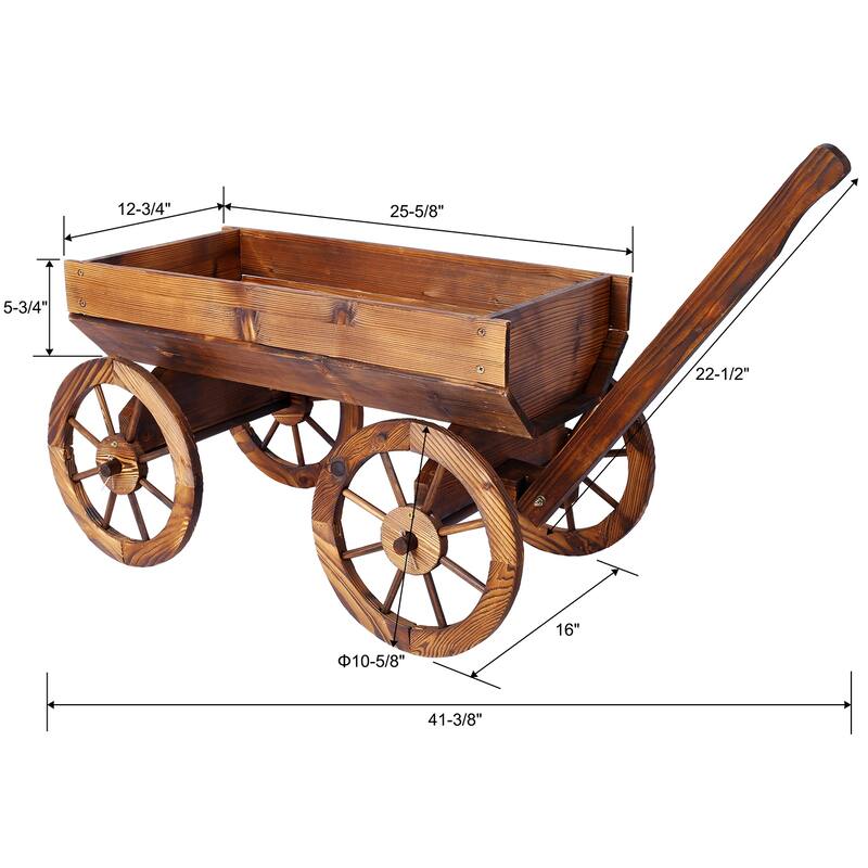 Wood Wagon Planter with Wheels, Mobile Garden Decor in Brown