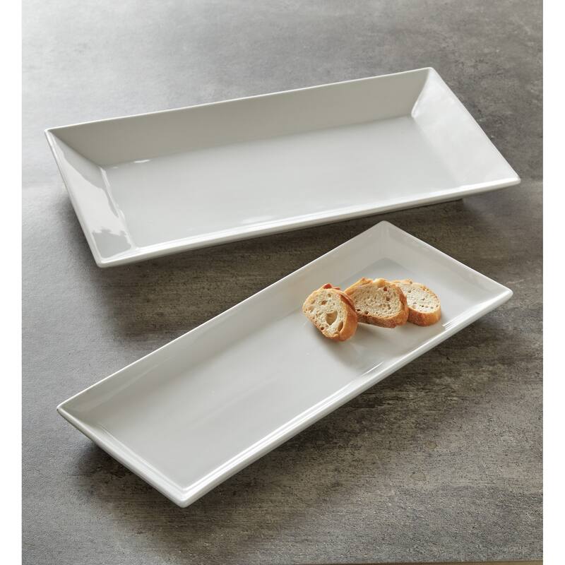 Whiteware Rectangular Serve Porcelain Dinnerware Serving Tray Platter, 17.25L x 7.0W x 1.18H Dishwasher Safe