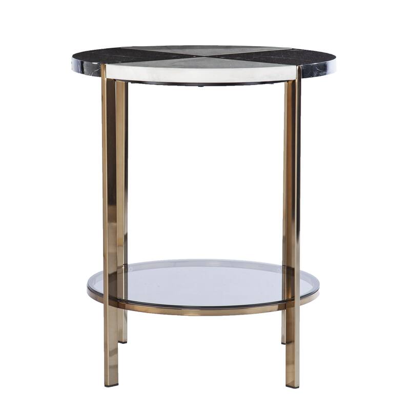 24" Tall Black Round End Table with Two Shelves and Gold Legs for Living Room or Bedroom - 24" H x 20.25" W x 20.25" D