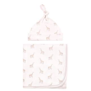 Touched by Nature Baby Organic Cotton Swaddle Blanket and Headband or Cap, Little Giraffe, One Size - Little Giraffe - One Size