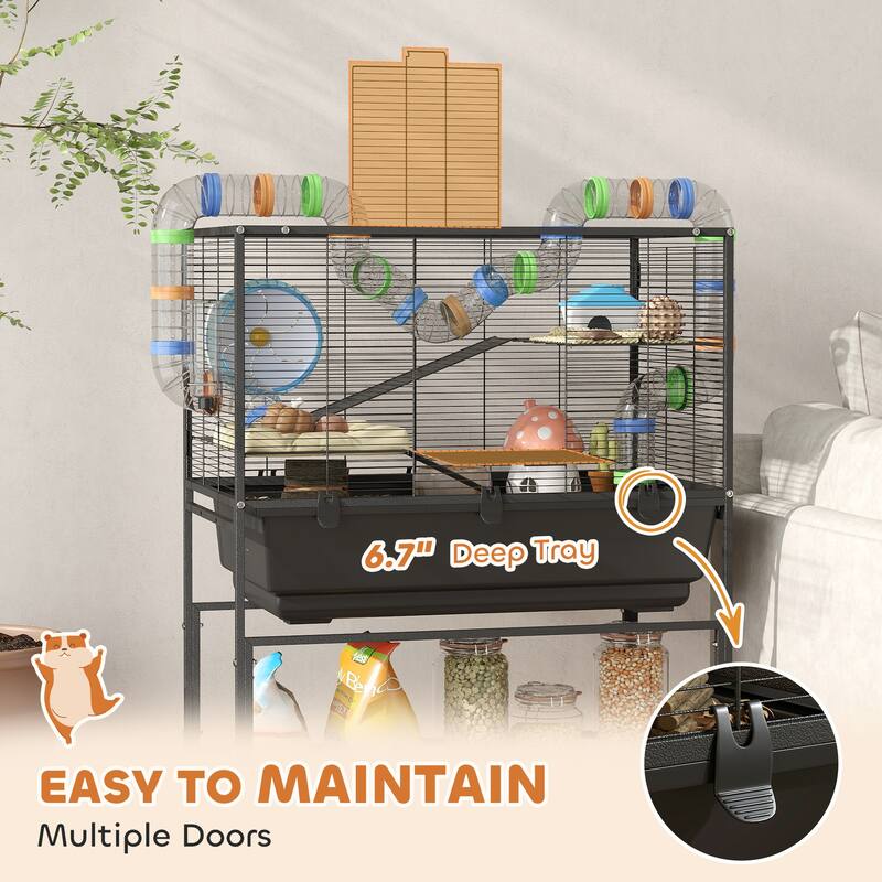 Five-Tier Hamster Tank with Wheels, Storage Shelf and Accessories - 32.3" L x 18.1" W x 59.1" H