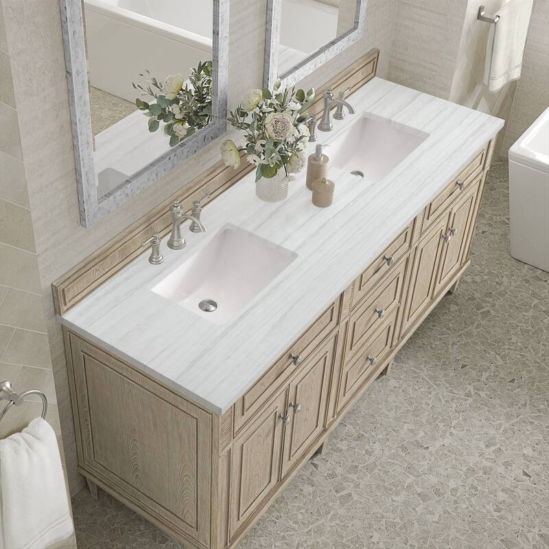 James Martin Vanities Lorelai 72" Double Vanity, Whitewashed Oak - Arctic Fall