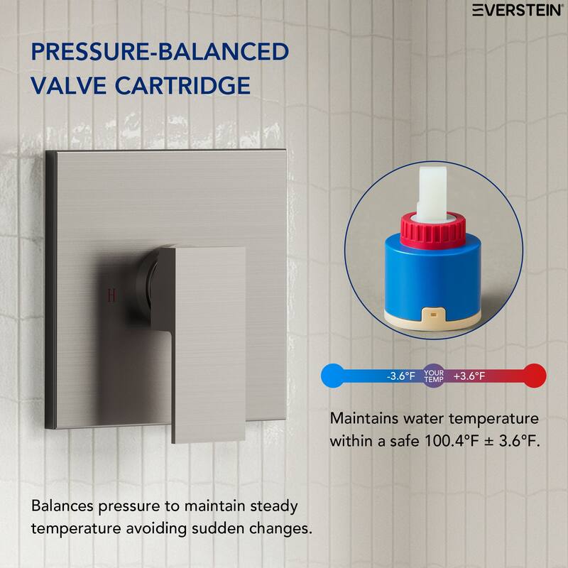 Stainless Steel Rainfall Shower Head, Single-Function Shower Faucet with Pressure-Balanced Valve