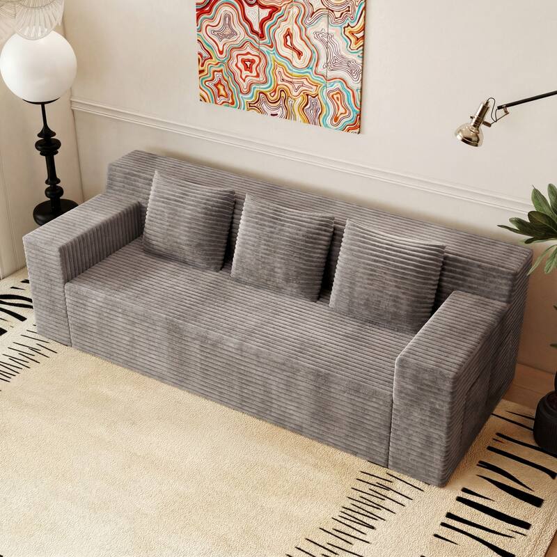 71" Corduroy Fabric 3-Seater Sectional Sofa, No Assembly Required