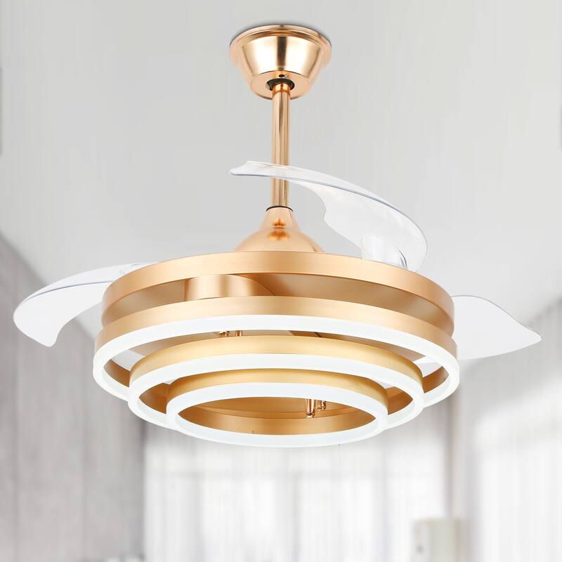 Oaks Aura 42in. DIY Shape Retractable Ceiling Fan With Lights, 6-Speed DC Motor Modern Ceiling Fan with LED Light and Remote