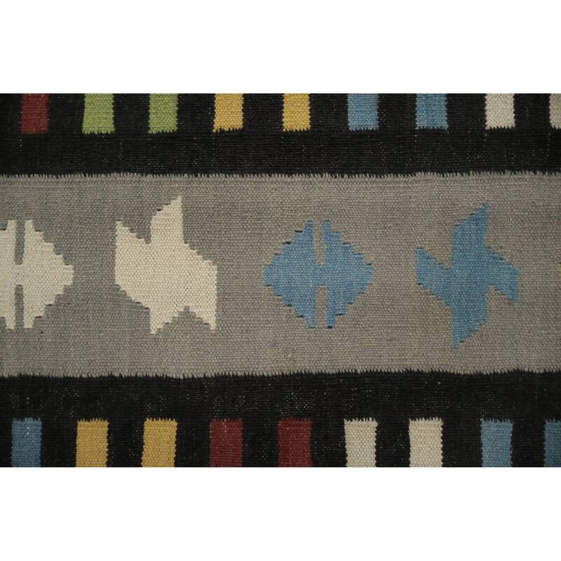 Hand Woven Oriental 100% Wool Carpet Southwestern Tribal Greys & Charcoal Kilim Area Rug - 10' 0'' X 8' 5''