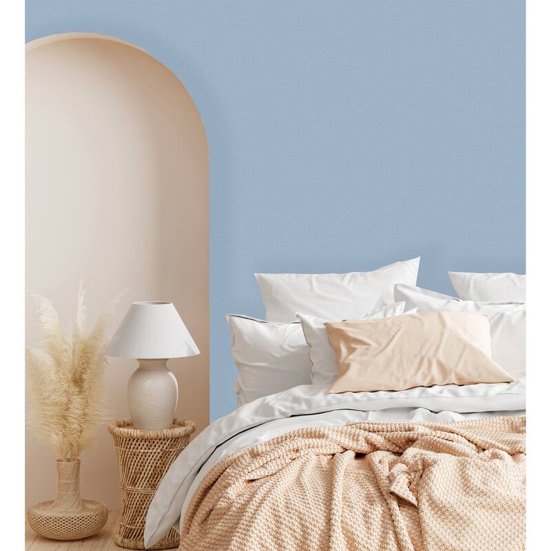 Light Blue Grasscloth Smooth Fabric Wallpaper, Aqua Coastal Linen Style Accent - Double Roll