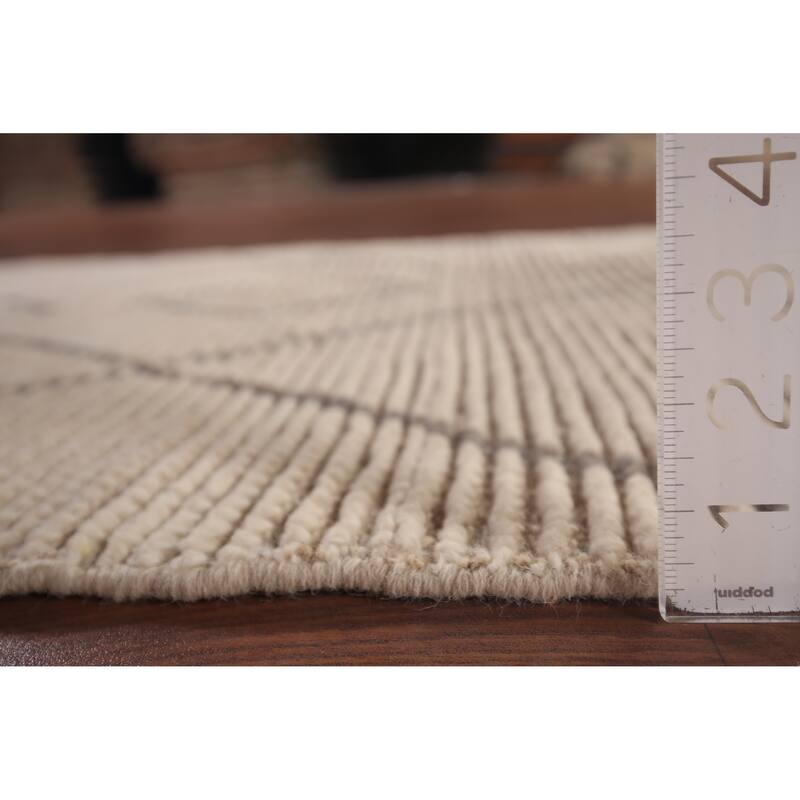 Striped Ivory Moroccan Oriental Accent Rug Handmade Wool Carpet - 2'10"x 5'9"