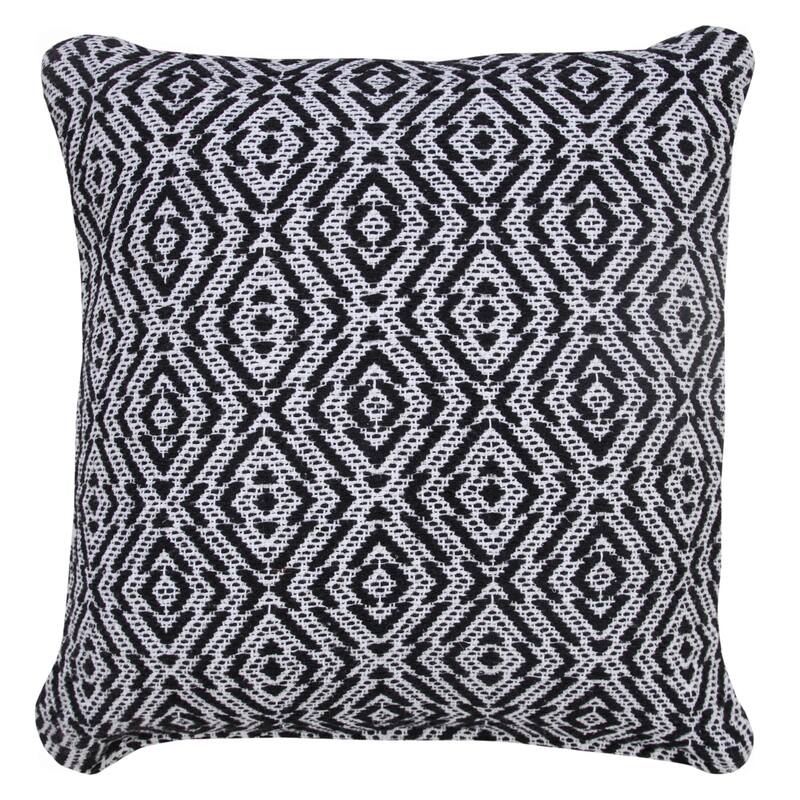 Handwoven Diamond Cotton Throw Pillow Cover - 20" - Black and White