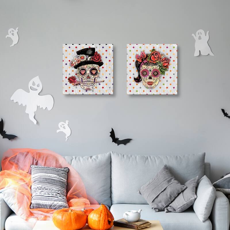 Sugar Skull Couple Dude, Sugar Skull Couple Girl by Geoff Allen Canvas Art Prints
