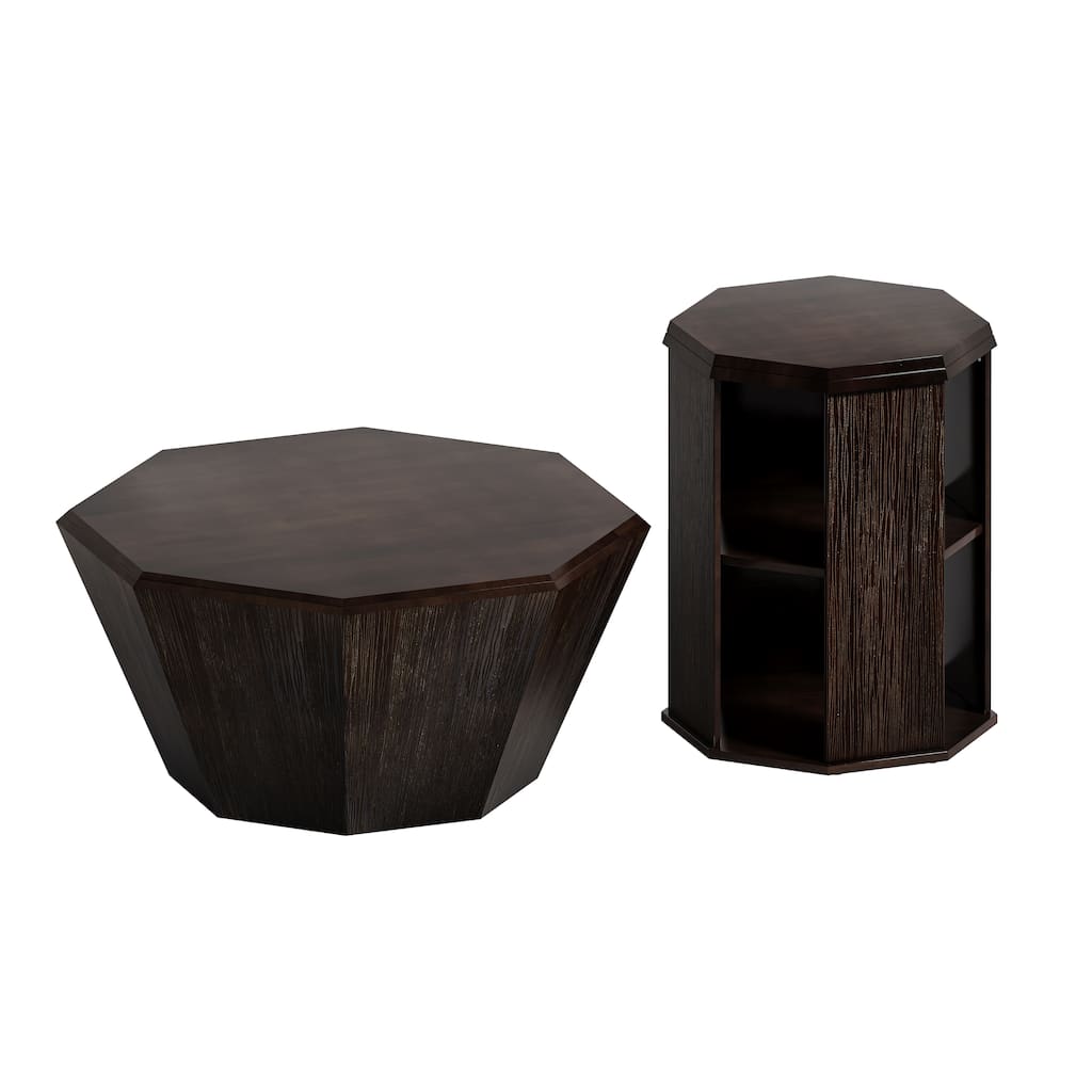 31.5 "Octagonal Rubber wood Set of Two Coffee Table,Coffee Table, Living Room Bedroom(Set of Two Pieces)