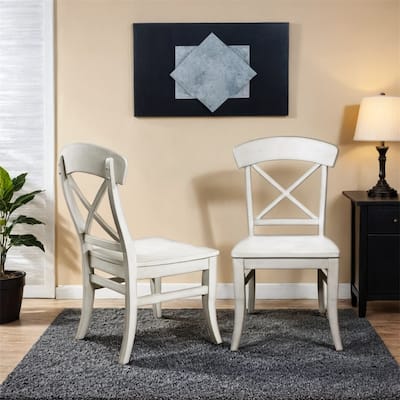 Cross-back Dining Side Chairs in Set of 2,Smoky White Finish