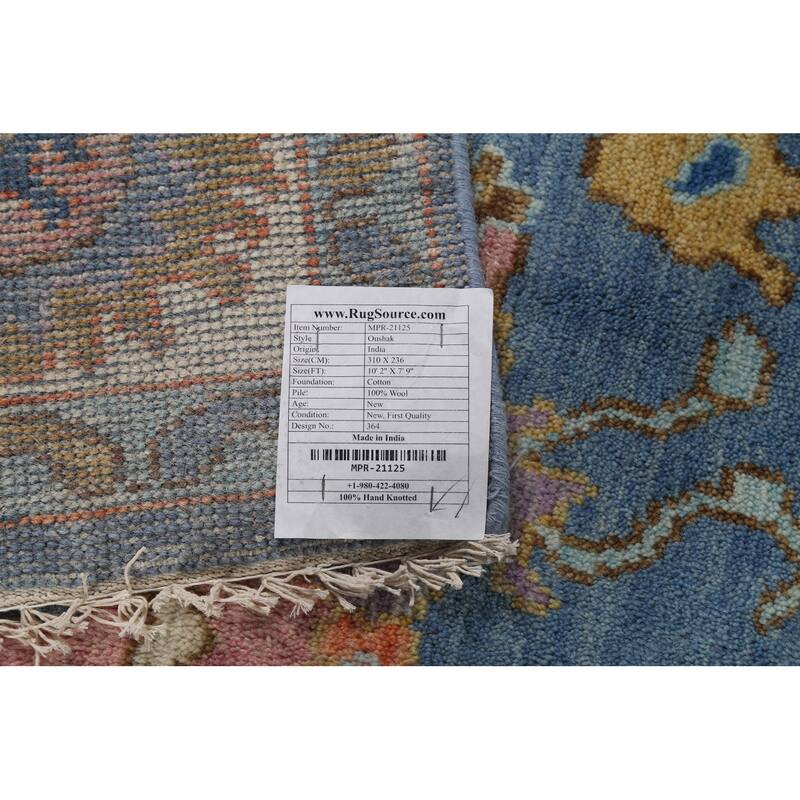 Blue Oushak Oriental Area Rug Hand-Knotted Wool Carpet - 7'9"x 10'2"