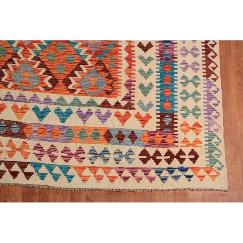 Multi-Color Kilim Oriental Large Rug Hand-Woven Wool Carpet - 10'4"x 15'11"