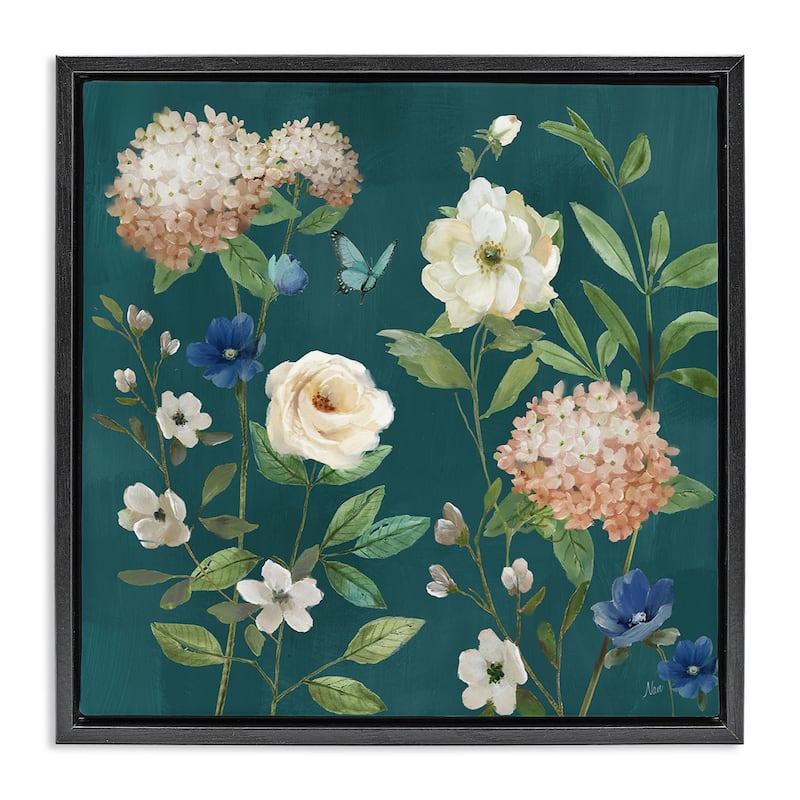 Stupell Bright Garden Blooms on Green Framed Floater Canvas Wall Art Design By Nan - 25 x 25 - Black
