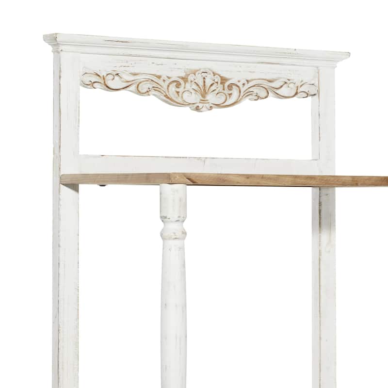 Wood Floral Intricately Carved 4 Shelves Shelving Unit - White - Roche River Decor