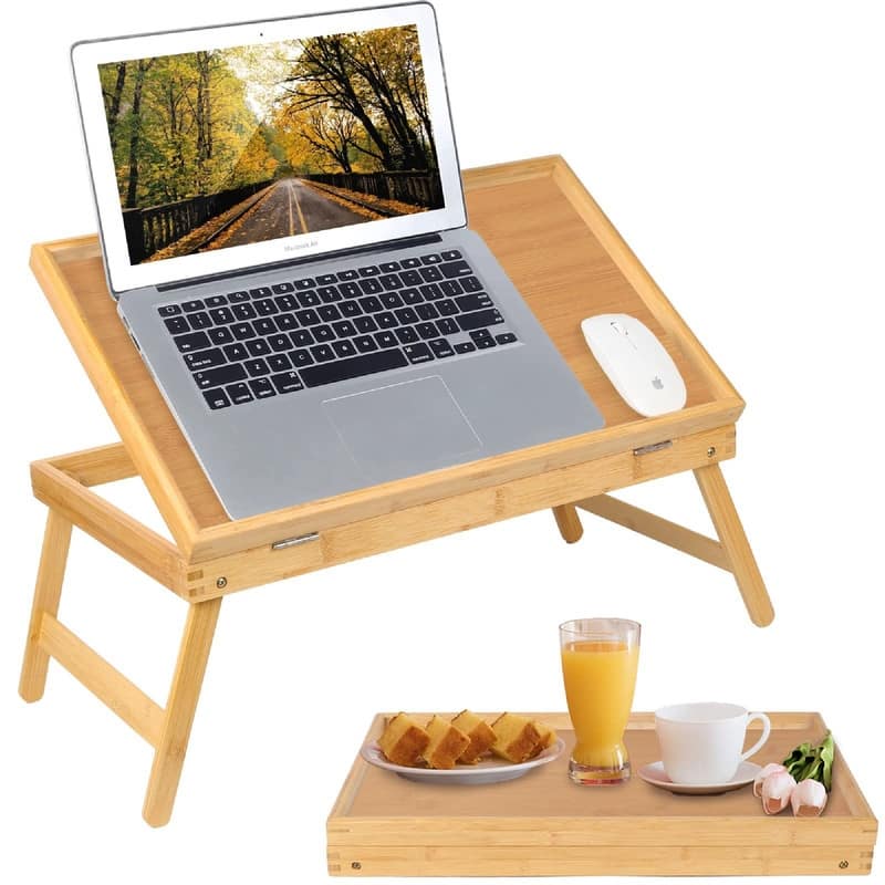 Bed Tray Table Breakfast Food Tray - 19.68"D x 12.2"W x 6.69"H - Beige