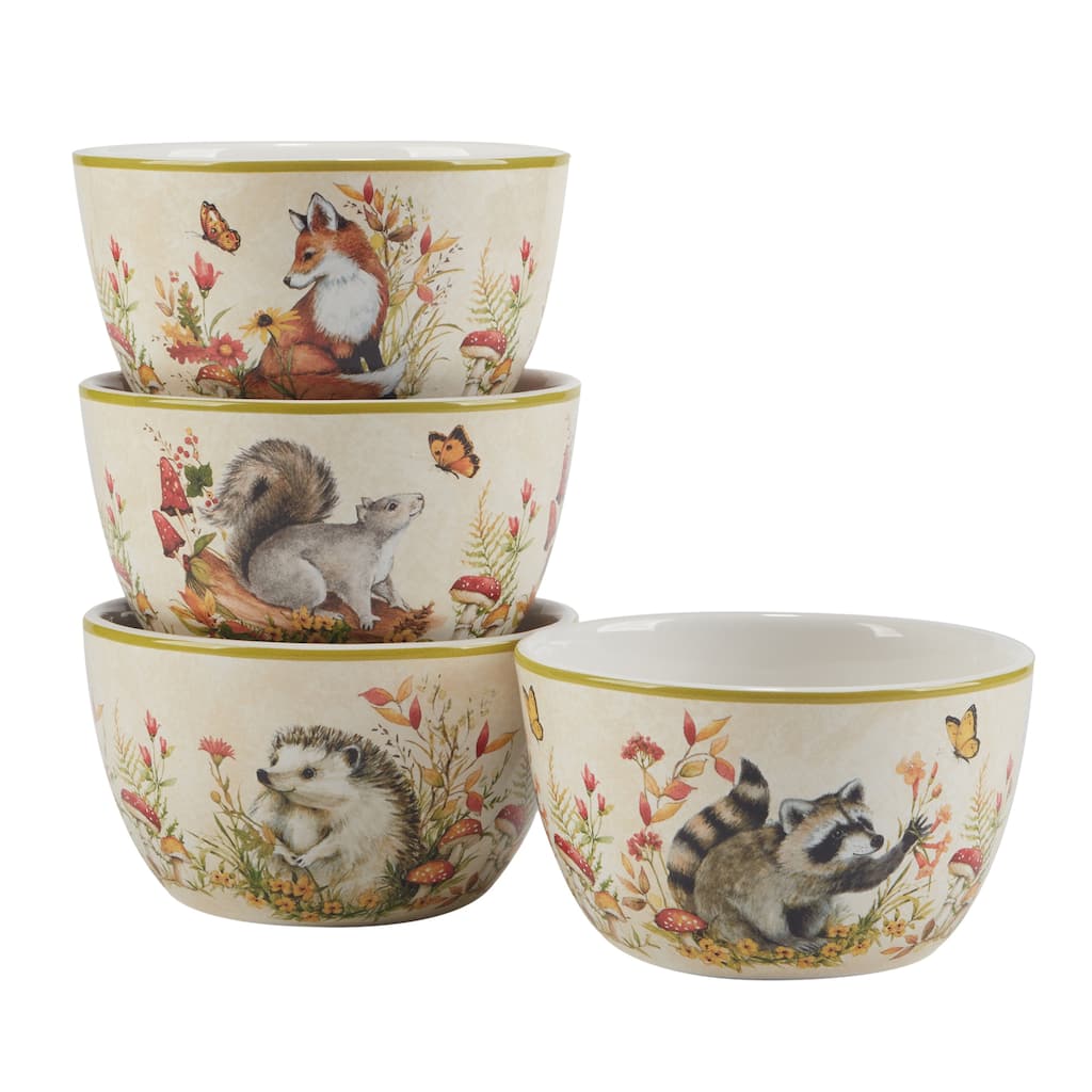 Certified International Woodland Critters 24 oz. Ice Cream/Dessert Bowls, Set of 4 - 5.25" Diam x 3"