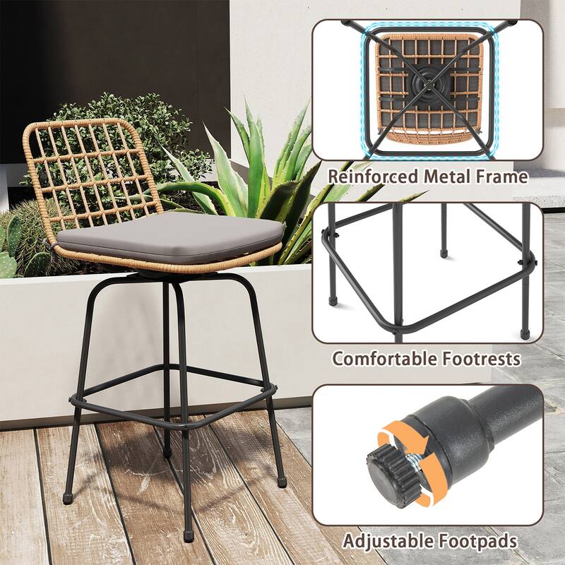 Gymax Patio Swivel Bar Stools Set of 2 w/Backrests & Footrests Soft