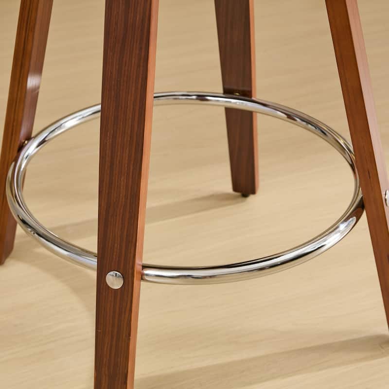 Bar Stools Set of 2, Swivel Bar Height Stools with Low Back, Wood Bar Chairs with Soft Cushion Seat, 25-Inch Seat Height