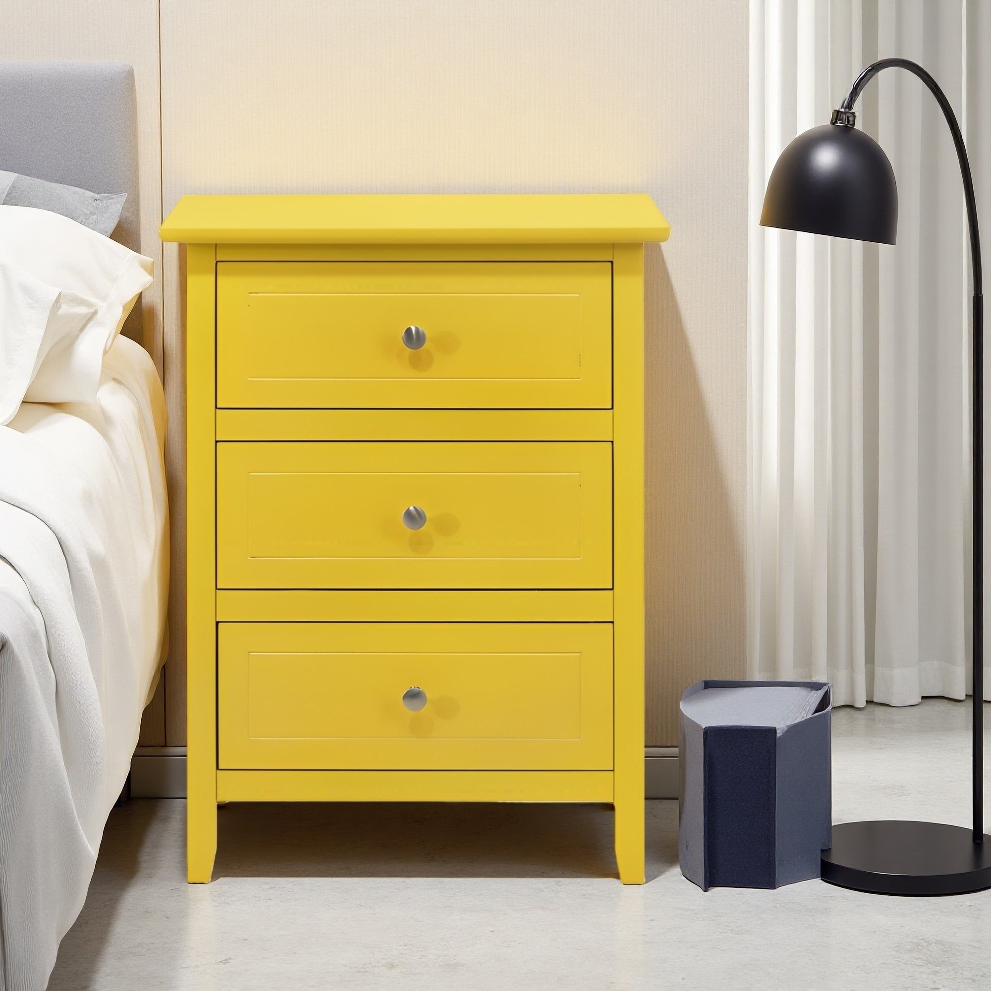 19"L Nightstand with Three Drawers, Durable Construction and Transitional Design