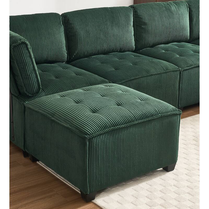 U-Shaped Modular Sectional Sofa, Oversized Corduroy Cloud Couch with Reversible Chaise, Comfy Convertible 6-Seat Corner Couch