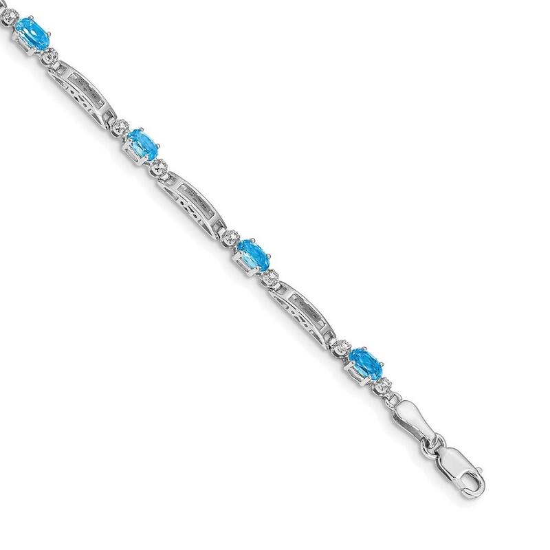 Curata 3.5mm 14k White Gold Diamond Blue Topaz Bracelet