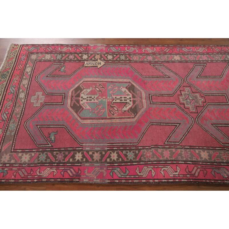Hand Knotted Oriental 100% Wool Carpet Traditional Tribal Pink Meshkin Runner Rug - 9' 5'' X 3' 9''