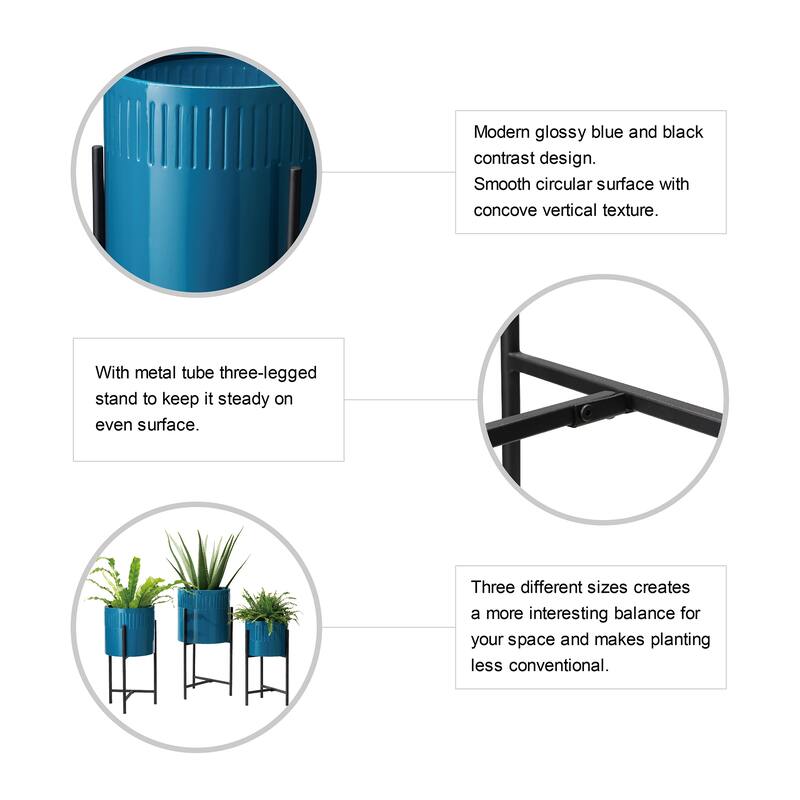 Glitzhome Set of 3 Modern Metal Cachepot Planters with Stands Plant Flower Pot Indoor Outdoor