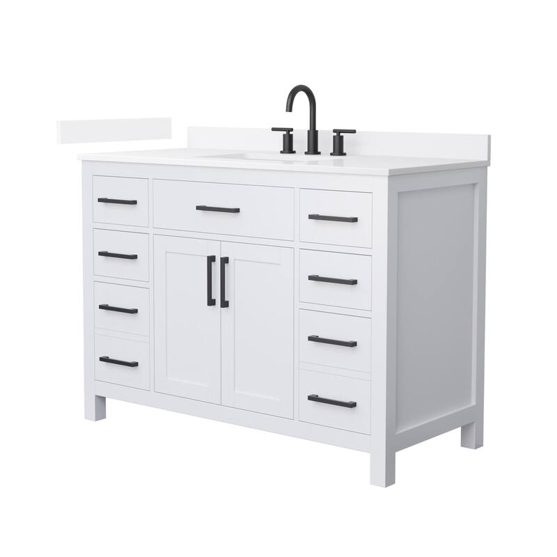 Wyndham Collection WCG2424-48S-QTZ-US3MXX Beckett 48" Free Standing - White / White Quartz Top / Matte Black Hardware