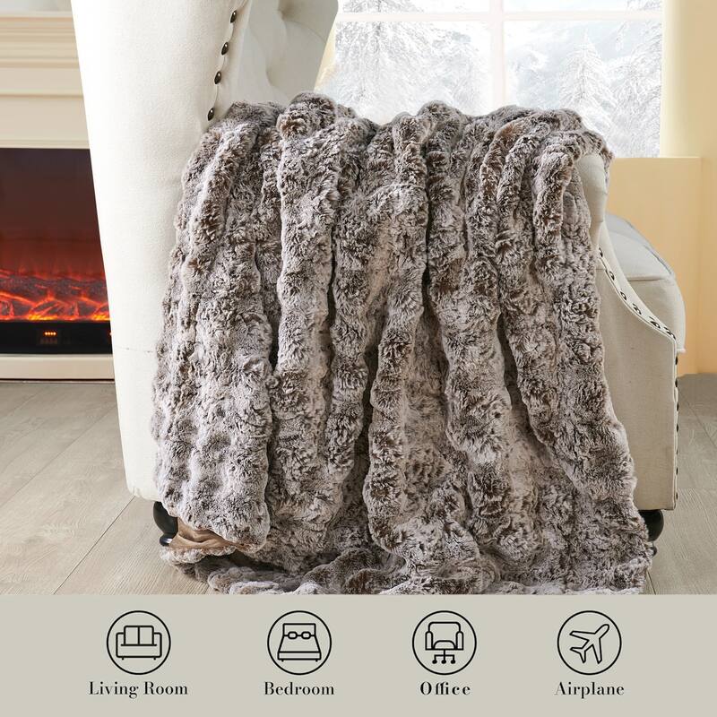 Variegated Warm Plush FauxFur Throw Cozy and Furry Blankets for Sofa